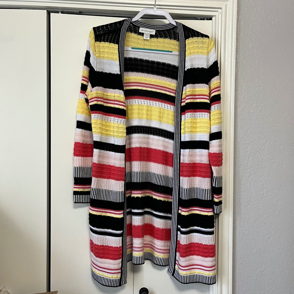 Christopher & Banks Striped‎ Duster Cardigan Open Front Knit Colorful M